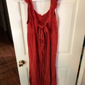Dark red/orange maxi dress, L , tie back